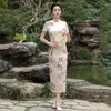 Etnische kleding 2022 Zomer Summer Korte mouw Lady Qipao Vrouwen Chinees Traditionele feestjurk Vrouwelijke print Nieuwheid Elegant Cheongsam