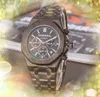 Super Mens Full Functional Stopwatch Watches 42mm Set Auger Populära rostfritt stålkvarts kalenderskanning Fickarmband armbandsur Relogio Masculino