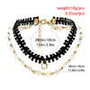 Mehrschichtige schwarze kurze Halsband-Halskette für Frauen, Braut, Kristall-Anhänger, Schlüsselbeinkette, Schmuck, Weihnachtsgeschenk
