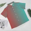 Men's Casual Shirts Two Tone Art Summer Shirt Red And Blue Male Trendy Blouses Short-Sleeve