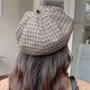 ベレー帽ビンテージ格子縞のベレットオクタゴンハット女性因果シンプルな女の子アーティストの画家帽子レトロ秋のボイナミュジェール