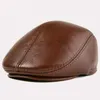 Berretti di mezza età Vecchiaia Maschile Casual Papà Sboy Cappelli per uomo Inverno Caldo Pelle di vacchetta Solid Cap Equipaggiata Retro Ivy Flat Hat