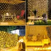 Strängar 3x2m 10x1m 6x4m LED Net Mesh String Light Outdoor Window Curtain Fairy Garland Christmas for Party Holiday Decor