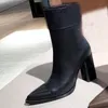 High heeled Long boots Autumn winter Pointed Printed SHoes Coarse heel women shoes leather zipper letter designer shoe lady Heels Flat knee boot size 35-41 With box