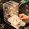 Boîtes de rangement Bacs Transparent Acrylique Bijoux Boîte De Rangement Organisateur Pour Femmes Collier Bague Présentoir Commode Anti-poussière Dh3IC