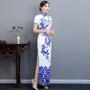 Etnisk klädklassisk cheongsam överdimensionerad 3xl 4xl 5xl kvällsfest smal lång klänning kinesisk vintage knapp blomma tryck dam satin qipao