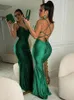 Casual Dresses Summer Sleeveless Spaghetti Strap Satin Long Dress Women Sexy Bandage Backless Bodycon Party Woman Elegant Mermaid