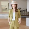 Women's Two Piece Pants Women Business Suits With And Tops Ladies OL Work Wear Pantsuits Yellow 2022 Spring Summer Professional Blazers