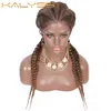 Kalyss 26" Box Braided Wigs Synthetic Lace Front With Baby Hair Double Dutch Braid For Women Cornrow Braids 220121