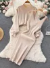 Vestido de dos piezas SINGREINY Invierno Mujeres Conjuntos de punto Moda Breading Manga larga Pearl SweaterKnitted Camis Suéter Trajes 221115