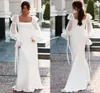 Elegantes Satin-Meerjungfrau-Hochzeitskleid mit langen Puffärmeln, sexy Strand-Quadrat-Kragen-Brautkleid nach Maß, Sommer-Vestidos de Novia