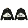 2023 Tidy Rhude Color Block Hip-hop Stand Collar Veste Lettre Impression Cardigan Zipper Manteau Hommes et Femmes Contraste Coupe-Vent À Capuche 4JHIA