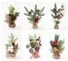 Mini Christmas Tree Table Decorations 8" Small Artificial Trees with Red Berries Pine Cone Greenery Tabletop Centerpiece for Home Office Room Holiday Decor XB1