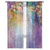 Curtain Spring Vine Small Flowers Shrub Blue Purple Voile Tulle Sheer Curtains For Bedroom Living Room Kitchen Decor Window