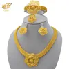 Brincos de decote Conjunto de jóias de pulseira de flor da flor de ouro com xuhuang para mulheres Dubai Banquetes de casamento Design Design por atacado
