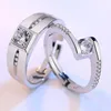 Wedding Rings 1 Pair Classic Love-Shape Copper Plated Silver Resizeable Crystal Couple Ring Men Women Set Finger Jewelry Wholesale