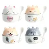 Dinnerware Sets Instant Noodle Bowl Ceramic Cartoon Cute Animal Cover Spoon Set Student Soup