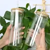 US Warehouse 16oz Sublimation Glasses Beer Mugs with Bamboo Lids and Straw Tumblers DIY Blanks Cans Heat Transfer Cocktail Iced Coffee Cups Whiskey Mason Jars J0210