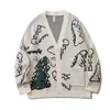 Pulls pour hommes Harajuku Dinosaure Motif Noir Cardigan Hommes Vintage Surdimensionné Dessin Animé Kawaii Manteaux Automne Hiver Lâche Tricoté 221114