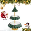 Noel Dekorasyonları 2022 Noel Atıştırmalık Stand 2 Katman Reçine Yiyecek Hizmet Tepsi Cupcake Tutucu Tutucu Masa Dekorasyon Süsleri Raf DHGCM