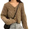 Women's Knits Women V-Neck Button Vintage Knit Cardigan Dropped Shoulder Sleeve Sweater Autumn Casual Solid Color Long Lazy Knitwear