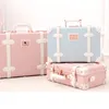 Suitcases 13" Fashion Pink Pu Leather Little Vintage Suitcase Lightweight Hand CarryOn Cute Girls Makeup Case Rose Gold Retro Suitcase 221114