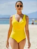 Wetsuits Drysuits Contumn Control Ruched Women's Swimwear v Neck Swimsuit Yellow Beachwear Wathing Suit Vintage Bodysuit Monokini 221107