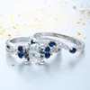 Anneaux de mariage Hainon mode doigt conception Micro pavé bleu croix Zircon bague de fiançailles ensemble pour les femmes cadeaux