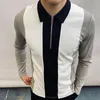 Polos para hombre, ropa, negro, blanco, manga larga, polos para hombre, moda informal, cuello vuelto, diseño de cremallera, Tops 221114