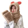 Berets 896E Sweet Cartoon Cute Bear Ears Plush Hat Winter Birthday Gift Windproof Earprotect Scarf Gloves Set Thick Mitten