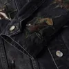 Czarne dresy rozryte gwiazdy Patch 2 -częściowe zestawy mody Slim Denim Jacket i rozciąganie chude dżinsy zużyte dziury ropa hombre