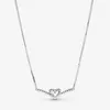 Fine jewelry Authentic 925 Sterling Silver Necklace Fit Pandora Pendant Charm Sparkling Wishbone Heart Collier Love Engagement DIY Wedd2118