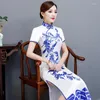 Etnisk klädklassisk cheongsam överdimensionerad 3xl 4xl 5xl kvällsfest smal lång klänning kinesisk vintage knapp blomma tryck dam satin qipao