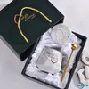 Tazze Tazze da caffè Set di tazze in ceramica a forma di diamante da 300 ml Confezione regalo Tazza con corona con coperchio Cucchiaio regalo di nozze