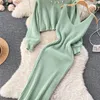 Two Piece Dress SINGREINY Winter Women Knitted Sets Fashion Breading Long Sleeve Pearl SweaterKnitted Camis Sweater Suits 221115