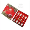 Spoons Christmas Coffee Spoons Set With Gift Box Stainless Steel Spoon Tableware Teaspoons Creative Home Kitchen Supplies 6 8Dj Q2 D Dhmqu