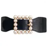 Belts All-Match Ladies Belt Women Straps Light Luxury Personality Large Square Shape Buckle Fashion Faux Pearl Dropship