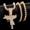 Ketten Mode Glänzende Strass UZI Maschinenpistole Anhänger Halskette Für Männer Frauen Iced Out Gepflasterte Kristall Tennis Kette Jewelry287V