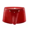 Underpants Sexy Men Plus Size Open Hollow Out Boxers Faux Leather Stage U Convex Pouch Gay Wear Underwear COCK Ring Jockstrap F15