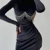 Sıradan Elbiseler Rockmore Zarif Tassel Mini Kadın Kadife Bodycon Partisi Sokak Giyim Lady Seksi Sıska Uzun Kollu Moda 221114