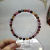 Pulseras de cristal de cuarzo de turmalina colorida Natural auténtica de 6mm para mujer, pulsera de cuentas redondas con dije transparente elástico