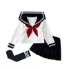 Roupas conjuntos de roupas Kid Jk Sailor Dress 4pcs garota japonesa coreana ortodox uniforme escolar uniforme de saia plissada marinho de manga curta longa kawaii colar cosplay