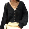 Tricots pour femmes Femmes V-Col Bouton Vintage Cardigan en tricot à manches tombantes Pull Automne Casual Couleur unie Long Paresseux Tricots