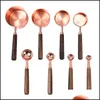 Measuring Tools Measuring Cups 4Pcs Tools Spoon With Graduation Bakery Wooden Handle Rose Gold Flavoring 44Fq Q2 Drop Delivery Home Dhzph