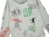 Rhude vielseitige graue süße coole handbemalte Graffiti High Street Herren Damen Hoodies Trendy Herbst Winter