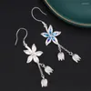 Brincos de balanço 925 Sterling Silver Blue Flower Long Tassel para mulheres Ethnic Simple esmalte broto pendurado Jóias EH170