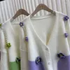 Maglieria da donna 2022 Autunno Colorblock Cappotto lavorato a maglia Donna fatta a mano Fiore di perle Giacche larghe Donna Maglione con scollo a V Cardigan Top femminile