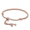 Cadeia real 925 prata esterlina prata original rosa pêssego flor flor deslizante Europa Bracelete Fit Women Women Bad Charm Bangle Diy Jóias