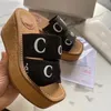 الأوتاد الصيفية كعب Woody Wedge Slipper Sandal Women Canvas Platfor