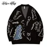 Pulls pour hommes Harajuku Dinosaure Motif Noir Cardigan Hommes Vintage Surdimensionné Dessin Animé Kawaii Manteaux Automne Hiver Lâche Tricoté 221114